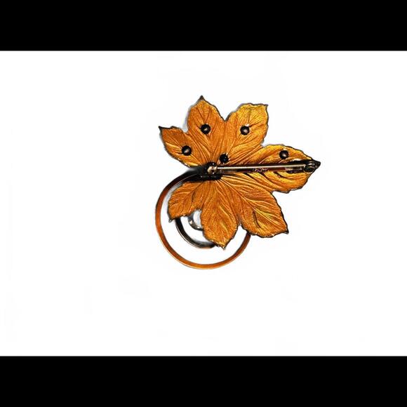 VINTAGE MATISSE 1950'S RENOIR GREEN ENAMELED MAPLE LEAF AND MATCHING EARRINGS - Picture 4 of 7